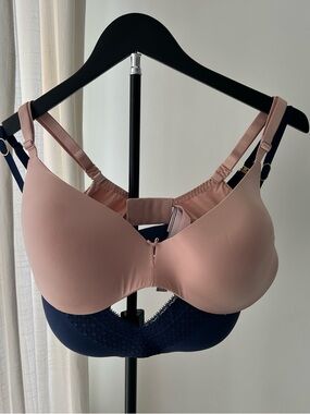 Victoria’s Secret Women’s Nude Pink Seamless T-Shirt Bra and Navy